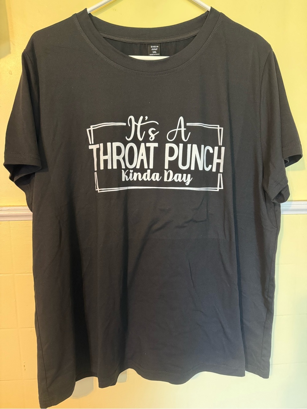 SHEIN Black Graphic Tee with White "Throat Punch" Slogan